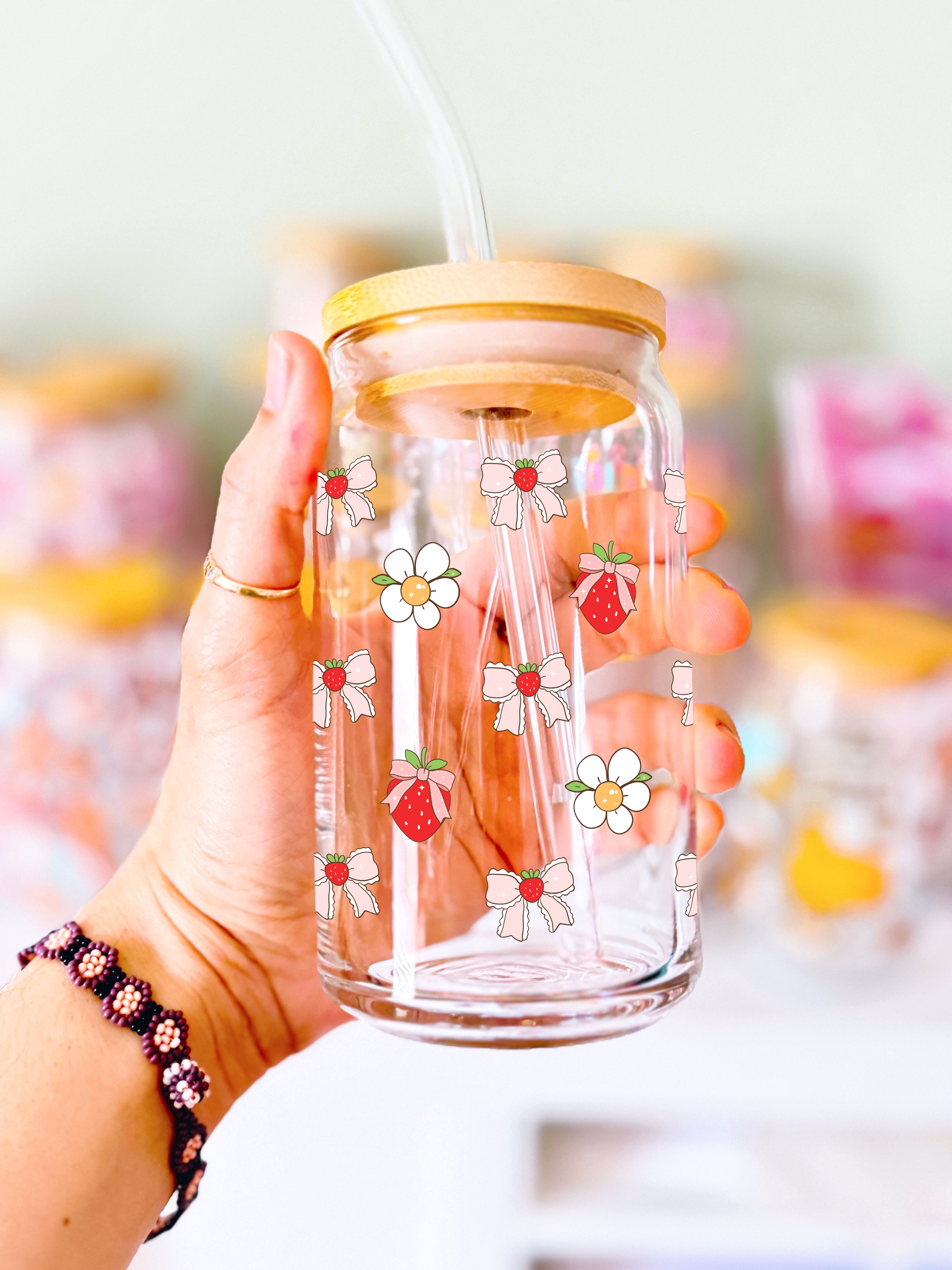 Strawberry Fields Glass Can Cup