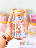 Tired Mom Society Glass Can Cup with Bamboo Lid and Straw
